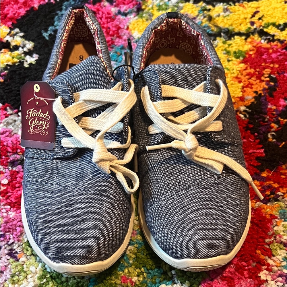 Faded Glory Denim Blue Sneakers with Cream Laces